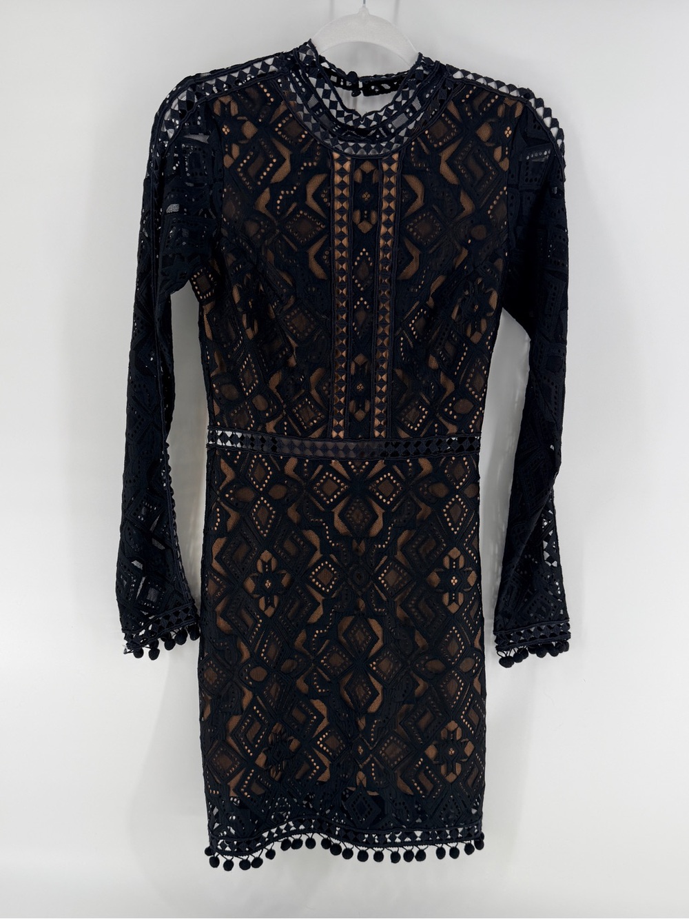 For Love & Lemons Florence Cocktail Dress Black Nude Lace Mini Size S